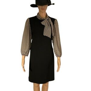 Calvin Klein Scuba Little Black Dress. 3/4 Sleeves High Neck Bowtie Size 12